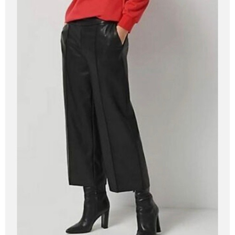 J Jason Wu Black Faux-Leather Pant Cropped Snake print Front Seam Wide - Picture 2 of 11
